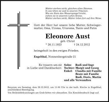 Traueranzeige von Eleonore Aust von Hersbrucker Zeitung